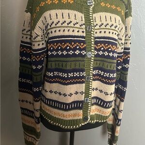 Van Heusen Striped Button-Up hand embroidered‎ Cardigan